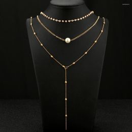 Chains MINHIN Fashion Long Necklace Multi Layers Choker Gold Colour Alloy Chain For Women Party Jewellery