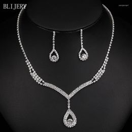 Necklace Earrings Set BLIJERY Charm Bridesmaid Bridal Rhinestone Waterdrop Women Wedding Prom Accessories