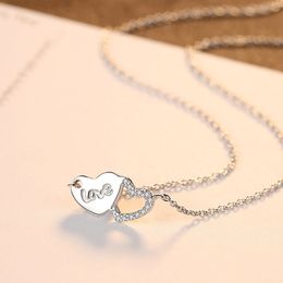 Korean Fashion Sweet Heart Love Letter Pendant Necklace Micro-set Zircon Romantic Women Clavicle Chain Necklace Jewellery Valentine's Day Gift