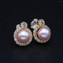 Stud Earrings Natural Freshwater Purple Pearl Metal Edging Charm Jewellery For Women Party Wedding Accessories Gift