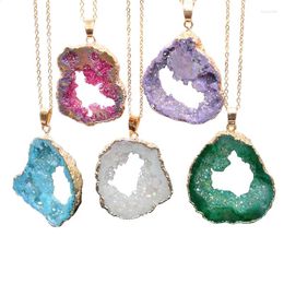 Pendant Necklaces Irregular Genuine Natural Stone Geode Necklace With Hole For Women 1Pcs Healing Crystal Reiki Jewelry