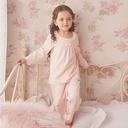 Pyjamas Children's Girl Lolita Bow Pyjama Sets Cotton Pink TopsPants.Vintage Kids Toddler Lace Pyjamas set.Royal Style Sleep Loungewear 230310