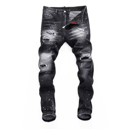 2023 D2 Men's Jeans hot pants Jeans for Spring and Autumn Broken Hole true brand