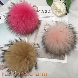 15cm 6 Large Real Raccoon Fur Pompom Ball Charm Key Chain Keyring Accessories Phone Purse HandbagCan Accept Custom2732