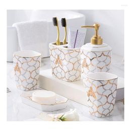Bath Accessory Set Bathroom Ceramic Five-piece Nordic Toilet Unique Gold Mosaic Texture Gargle Cup Lotion Bottle Toothbrush Holder Soap Dish
