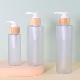 Storage Bottles 100ml 120ml 150ml 200ml 250ml 300ml PET Plastic Bamboo Cosmetic Packaging Round Empty Frosted Lotion Pump Bottle With Lid