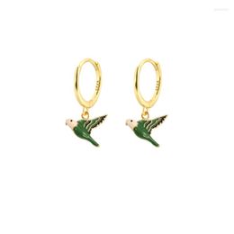 Hoop Earrings Cute Green Enamel Birds Pendant Creativity Dangle Drop For Women Ndividuality Special Ear Rings Jewellery Pendientes 2023