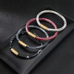 Designer titanium steel lettering old color leather rope bracelet stainless steel magnetic buckle couple bracelet
