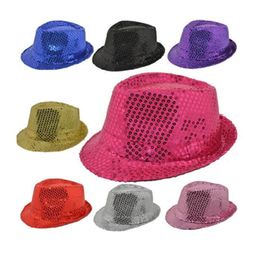 Hats Caps & Sequin Jazz Top Hat Boys Hip Hop Girls Street Dance Shiny Stage Cap Kids Fashion Summer Outdoor Child Performance Costume