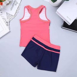 One-Pieces Children Swimwear Girl Two piece Swimsuit Summer Kids Bikini Bathing Suit Sport Vest Tops with Bottoms Shorts 6-14