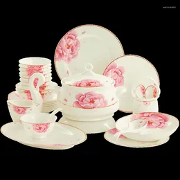 Dinnerware Sets Bowl And Dish Set Household Chinese Bone China Jingdezhen Ceramic Plate Simple Dinner European Wedding Gift Tableware