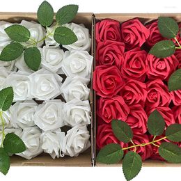 Decorative Flowers 20PCs/Box Artificial Flower Foam Red Rose Real Touch Fake Roses Head With Stem DIY Bridal Shower Wedding Bouquets Home