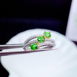 Cluster Rings Fine Jewellery S925 Sterling Silver Inlaid Natural Diopside Girl Fashion Ring