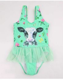 One-Pieces Lace Deco Kids Girls One Piece Swimsuit Cow Print Children Baby Swimwear Summer Child Girl Bathing Suit