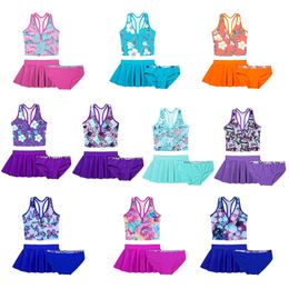One-Pieces 3PCS Kids Girls Swimwear Floral Printed Swimsuit Bathing Suit Tops with Bottoms Skirt Set Children Beachwear Outfit