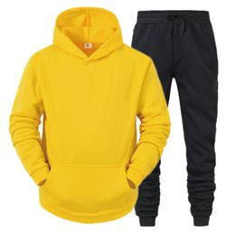 Mens Tracksuits Sets HoodiesPants Casual Tracksuit Sportswear Solid Pullovers Autumn Winter Fleece Suit Oversized Sweatershirts Outfits 230310