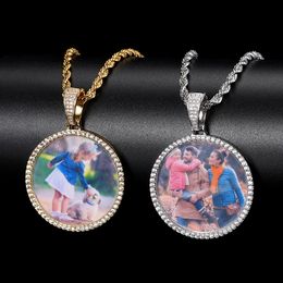 M Customise Photo Pendant Necklace Round Memorial Frame Medal Pendants with Zircon Gift