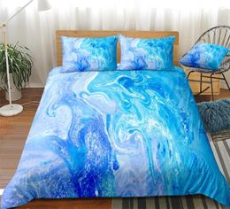 Bedding Sets Marble Set Teal Blue Duvet Cover Texture Printed Design Bedclothes Kids Boys Girls