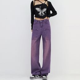 Women's Jeans Purple Washed baggy jeans y2k women's autumn winter clothes vintage Straight Denim Trousers femme Casual Wide Leg pants 230310