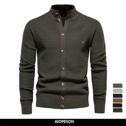 Men's Sweaters AIOPESON Knitted Mens Cardigan Cotton High Quality Button Mock Neck Sweater for Men Winter Fashion Designer Cardigans Men 230310