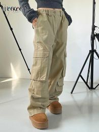 Women's Pants Capris Weekeep Street Style Jeans Khaki Baggy Big Pocket Denim Cargo Pants Low Rise Casual Mom Jeans y2k Grunge Vintage Women Pants New L230310