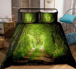 Bedding Sets 3pcs Forest Dreamland Print Set 3D Dreamy Duvet Cover Natural Bedclothes Green Home Textiles Dropship