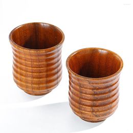 Mugs 1pcs Japanese Style Wooden Nine Lines Threaded Cups Beer Tea Coffee Milk Creative Water Cup Handmade Home Bar Kitchen Drinkware