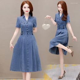 Party Dresses Denim Dress Women 2023 Summer Temperament Fashion Slim All-match Female Short Sleeved Large Size Casual Long Skirt