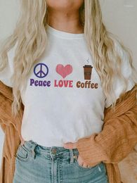 Women's T Shirts 2023 Peace Love Coffee Women T-shirt Print White Shirt Female Harajuku Kawaii Clothes Short Sleeve Unisex Tops Tees