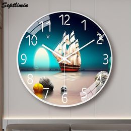 Wall Clocks 8 Inch Small Wall Clock Art fish Stickers Still Life Modern Design Silent Timepiece Living Room Bedroom Home Decor Clocks 230310