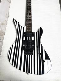 Custom Two Colours Unusual Shaped Electric Guitar Black and White Strip Body Double Swing Black Hardware
