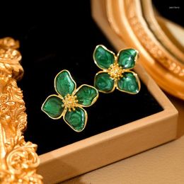 Stud Earrings 2023 Fashion Autumn Green Exaggerated Morandi Pearlescent Paint For Women.