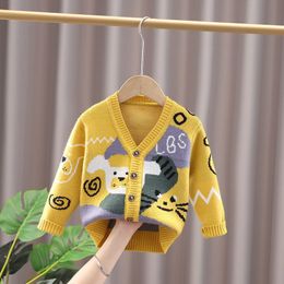 Cardigan Baby Girl Clothes Winter Children Boys Yellow Cat Sweater Tops Long Sleeve Casual Kids Pull Fille Tiny Cottons 230310