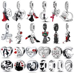 Pandora S925 Pure Silver Black and Red Charm Waltz Dance Pendant Suitable for Bracelet DIY Fashion Jewellery 1