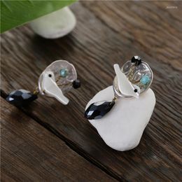 Stud Earrings TDQUEEN Silver Plated Statement Crystal Beads Lovely Shell Bird Fashion Ear For Women