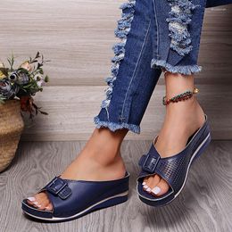 Slippers Large Size Female 2023 Summer One-word With Fish Mouth Sandals And Slope Heel Platform Casual Shoes