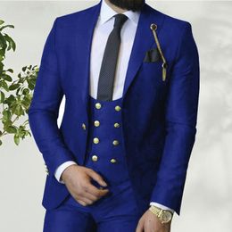 Men's Suits Blazers Costume Homme Italian Business Slim Fit 3 Pieces Royal Blue Men's Suits Groom Prom Tuxedos Groomsmen Blazer for Wedding 230310