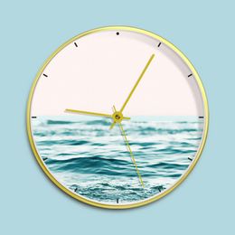 Wall Clocks 12 Inch Nordic Sea Waves Tricolor Clock Living Room Kitchen Household Fashion Round Silent Simple Art Watch Home Decor