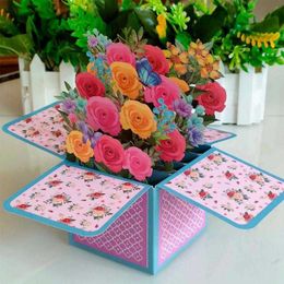 Gift Cards Paper Pop Up Flowers Colorful 3D Flora Greeting Card For Birthday Mothers Father's Day Graduation Wedding Anniversary Card Gifts Z0310