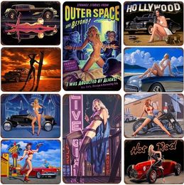 Vintage Sexy Girl Tin Sign Poster Hot Girls Metal Sticker Pin Up Girl Painting Metal Tin Sexy Lady Painting Wall Decor For Home Man Cave Personalised Poster 30X20CM w01