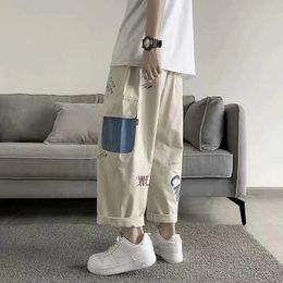 Men's Pants HOUZHOU Khaki Cargo Pants with Print Baggy Loose Casual Trousers Male Summer Cotton Korean Streetweer Harajuku Cartoons Graffiti 230310