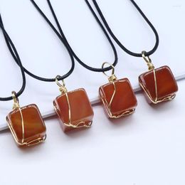 Pendant Necklaces Fine Natural Stone Agates Necklace Simple Square Cube Crystal For Reiki Heal Women Jewelry Party Gifts