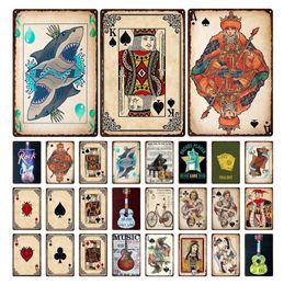 Vintage Poker Card Poster Music Guitar Metal Tin Sign Bar Garage Casino Wall Plaques Decor Metal Plate Crafs Signs Iron Painting personalized Art Decor 30X20CM w01