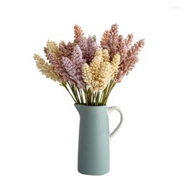 Decorative Flowers 6PCS Simulated Rice Plant Barley Pentapod Wheat Ear Flower Pastoral Wind Fake Crop Placement Bouquet