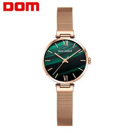 DOM Women Watches New Rose Gold Ladies Bracelet Watch Womens Quartz Dress Malachite Green Wristwatch Feminino Clock G-1286G-3M208W