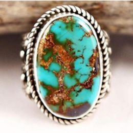 Wedding Rings Vintage Antique Natural Stone Ring Fashion Jewellery Gift Blue Turquoises Finger For Women Anniversary RingsWedding