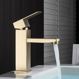 Bathroom Sink Faucets 304 Stainless Steel Gold Waterfall Tap Monobloc Modern Bathroom Basin Sink Tap Cold Mixer Faucet Bathroom Accessories 230311