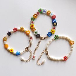 Strand Vlen Boho Fashion Liuli Flower Beads Braceet Jewelry For Girl Friends Natural Pearl Bracelets Y2k Accessories Pulseras Mujer