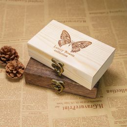 Jewellery Boxes Home Storage Box Handmade Craft Jewellery Box Wedding Feather Bow ties Boxes Natural Wooden With Lid Gold Lock Wood Boxes for Gift 230310