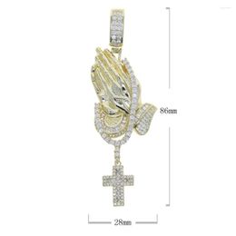 Chains Iced Out Men Boy Punk Pendant With Cz Paved Pray Cross Hand Charm Rope Chain Long Necklace For Hip Hop Jewellery Drop Ship